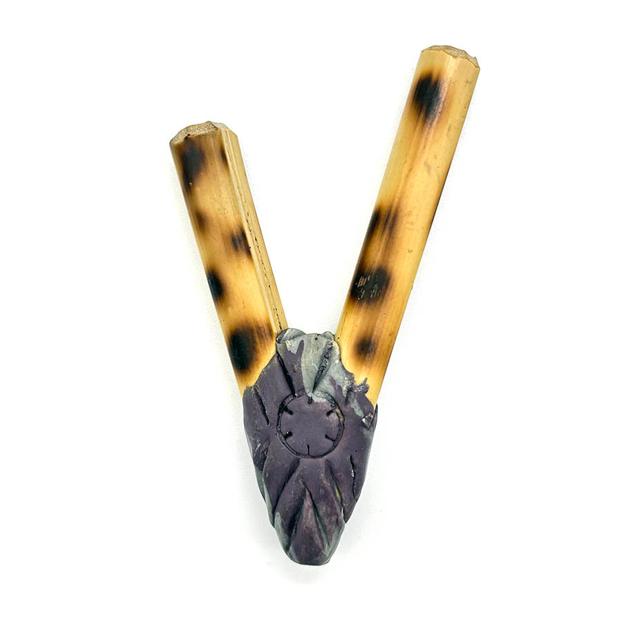 Puyanawa bamboo kuripe pipe with leopard design, handmade in the Amazon