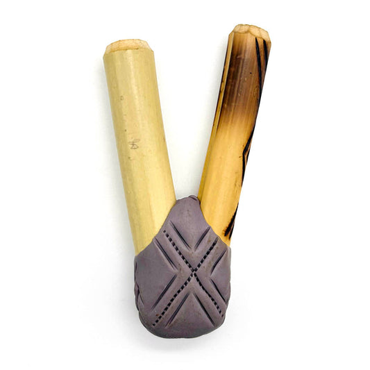 Puyanawa bamboo kuripe pipe with kêne design, handmade in the Amazon
