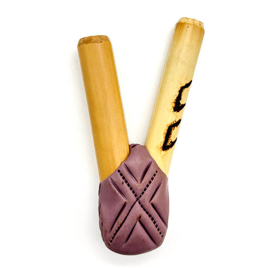 Puyanawa bamboo kuripe pipe with kêne design, handmade in the Amazon