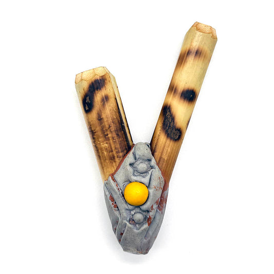 Puyanawa bamboo kuripe pipe with leopard design, handmade in the Amazon