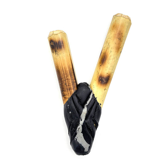 Puyanawa bamboo kuripe pipe with leopard design, handmade in the Amazon