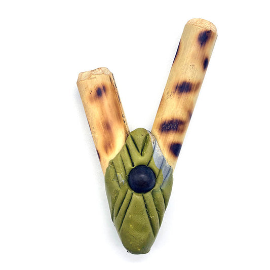 Puyanawa bamboo kuripe pipe with leopard design, handmade in the Amazon