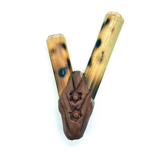 Puyanawa bamboo kuripe pipe with leopard design, handmade in the Amazon