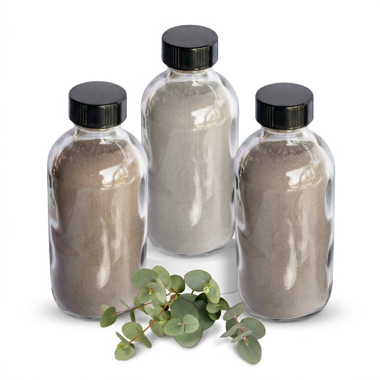 Focus & Flow hapé bundle — Chichá, Elixir and Eucalyptus rapé bottles with a eucalyptus sprig