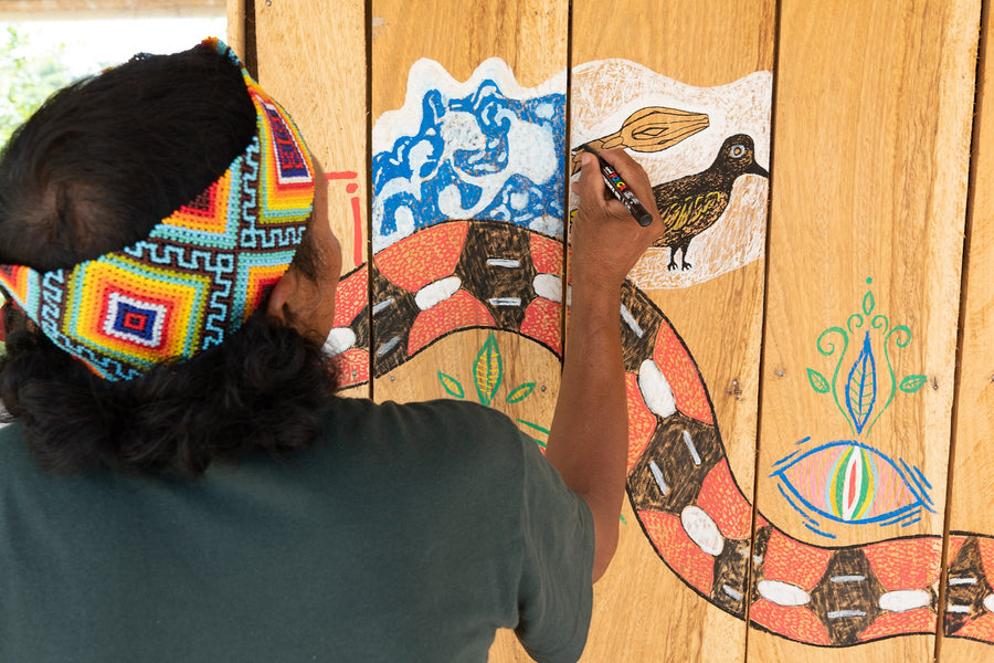 Painting kene, the sacred geometric designs of the Huni Kuin