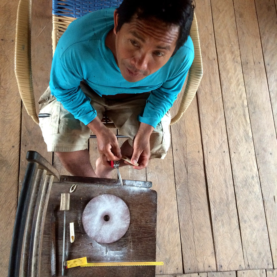 Carving a kuripe applicator from monkey bone